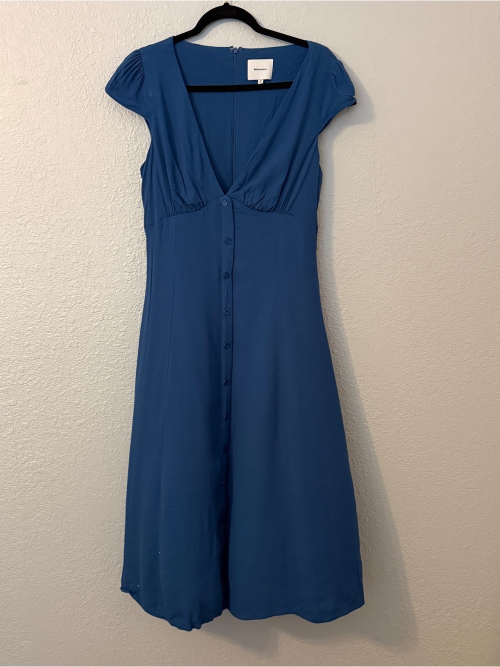 Reformation Deep Blue Button-Front Midi Dress